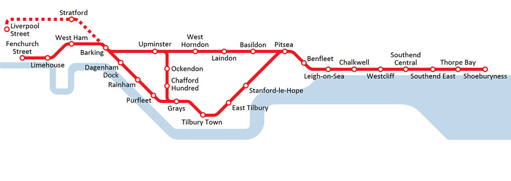 c2c London Tilbury & Southend train / rail map